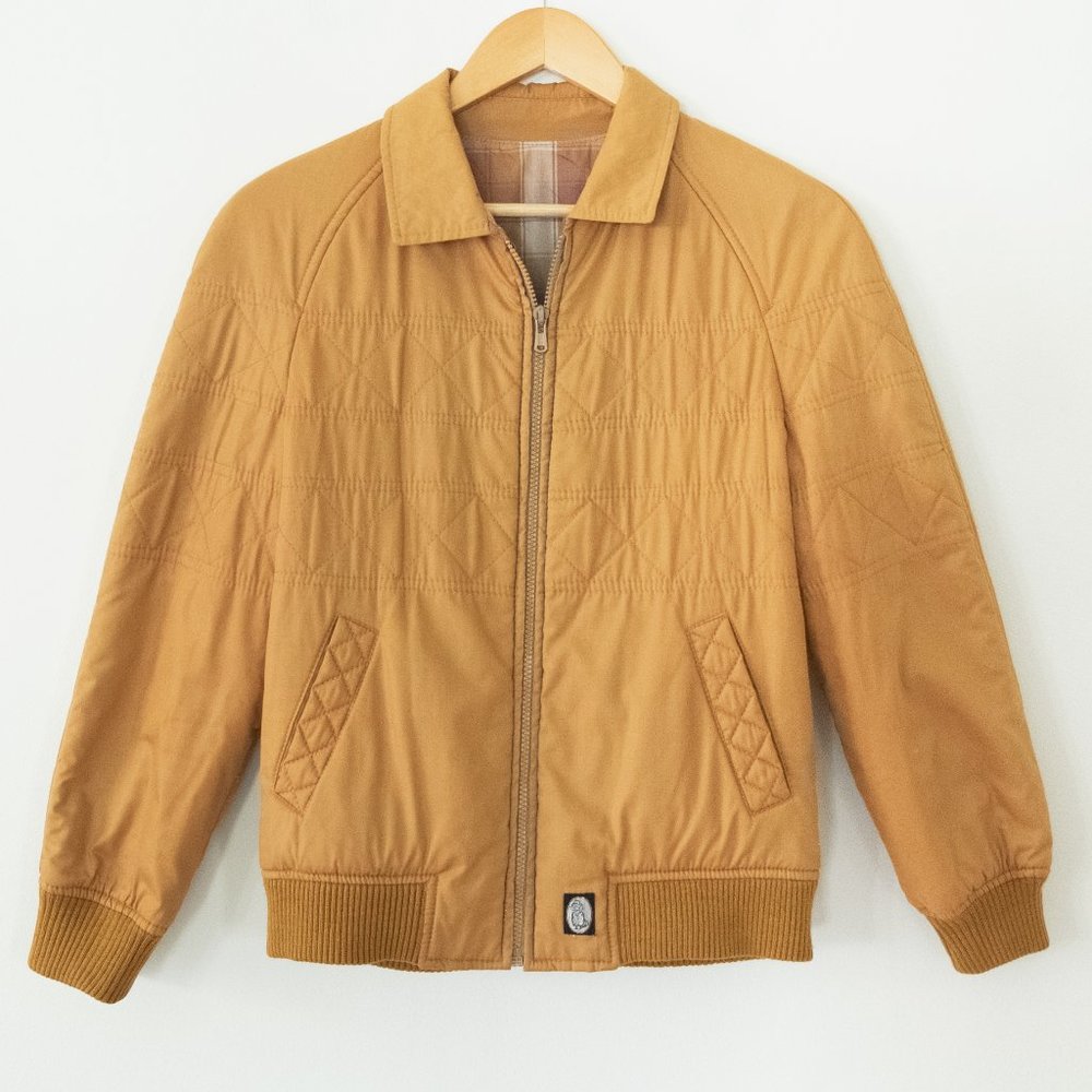 Vintage Reversible Stitched and Plaid Bomber Jacket